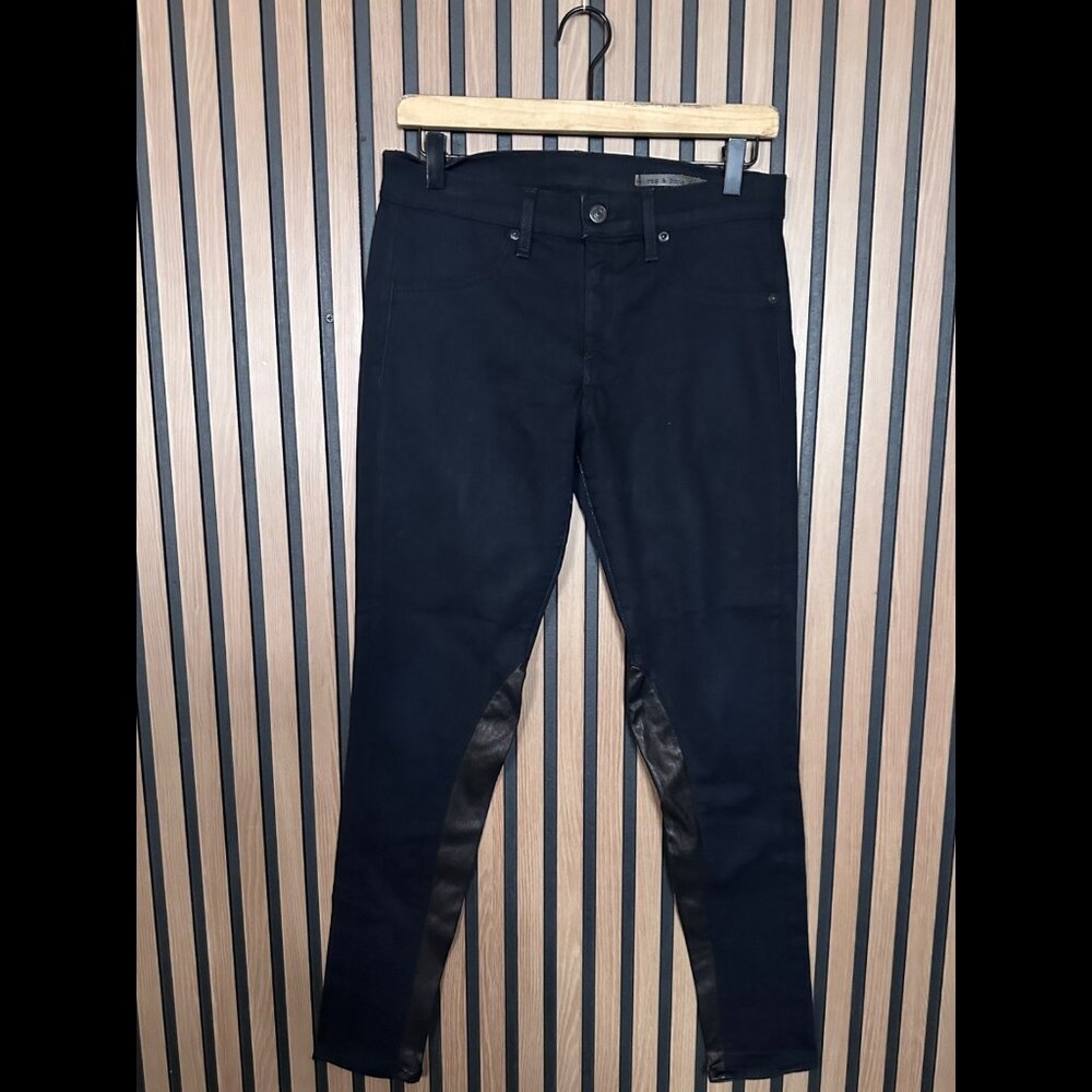 Rag & Bone Jeans 27 Womens Dark Wash Lambskin Trim Cototn Stretch Denim